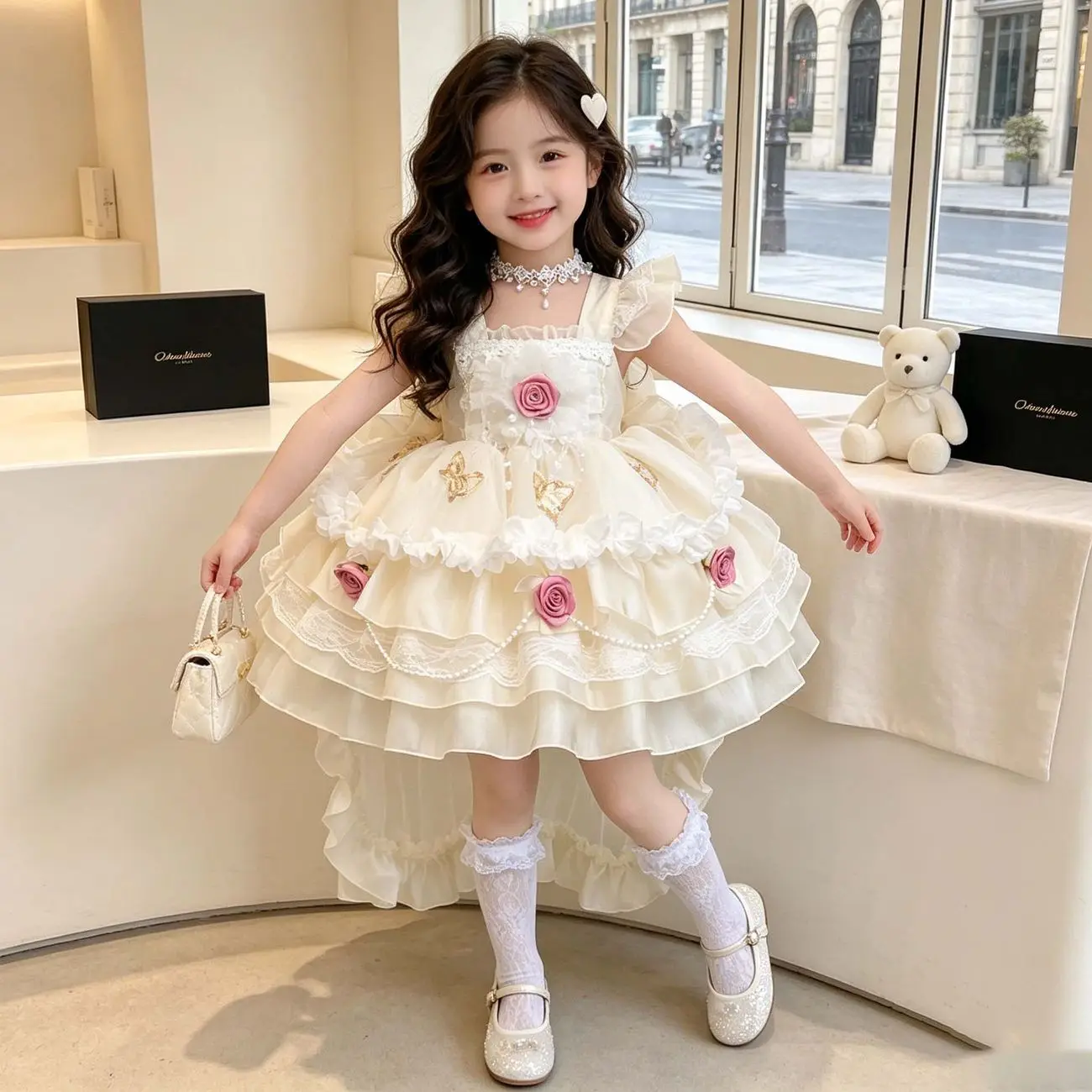 Girls Lolita Dress 2026 Summer New Sweet Spaghetti Strap Princess Gown Kids Tulle Ball Gown Wedding Party Elegant Dress