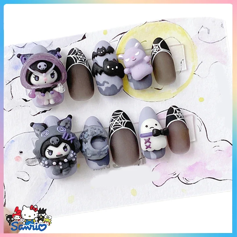 

Customization Sanrios Kuromi Wearing Armor Funny False Nail Anime Cartoon Stickers Girls Gifts Complete Set of Nail Tips