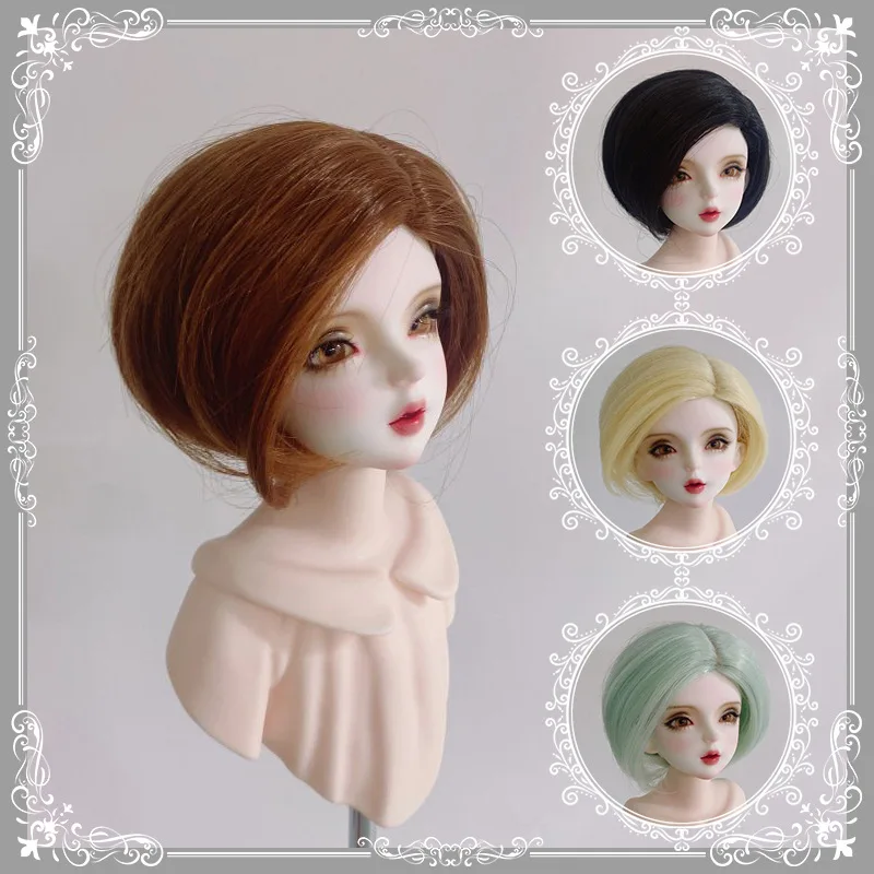 1/6 Bjd Doll's Wig Accessories Short Shoulder Hair Green / Black/ Brown Doll Wig 1/3 1/4 Girls Dress Up Toy