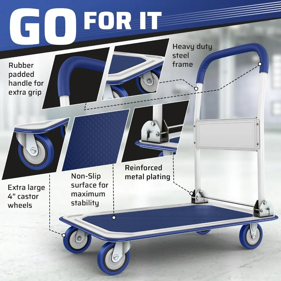 Сверхмощная складная тележка-тележка для домашнего и гаража, грузоподъемность 330 фунтов, улучшенная складная ручная тележка с поворотным механизмом