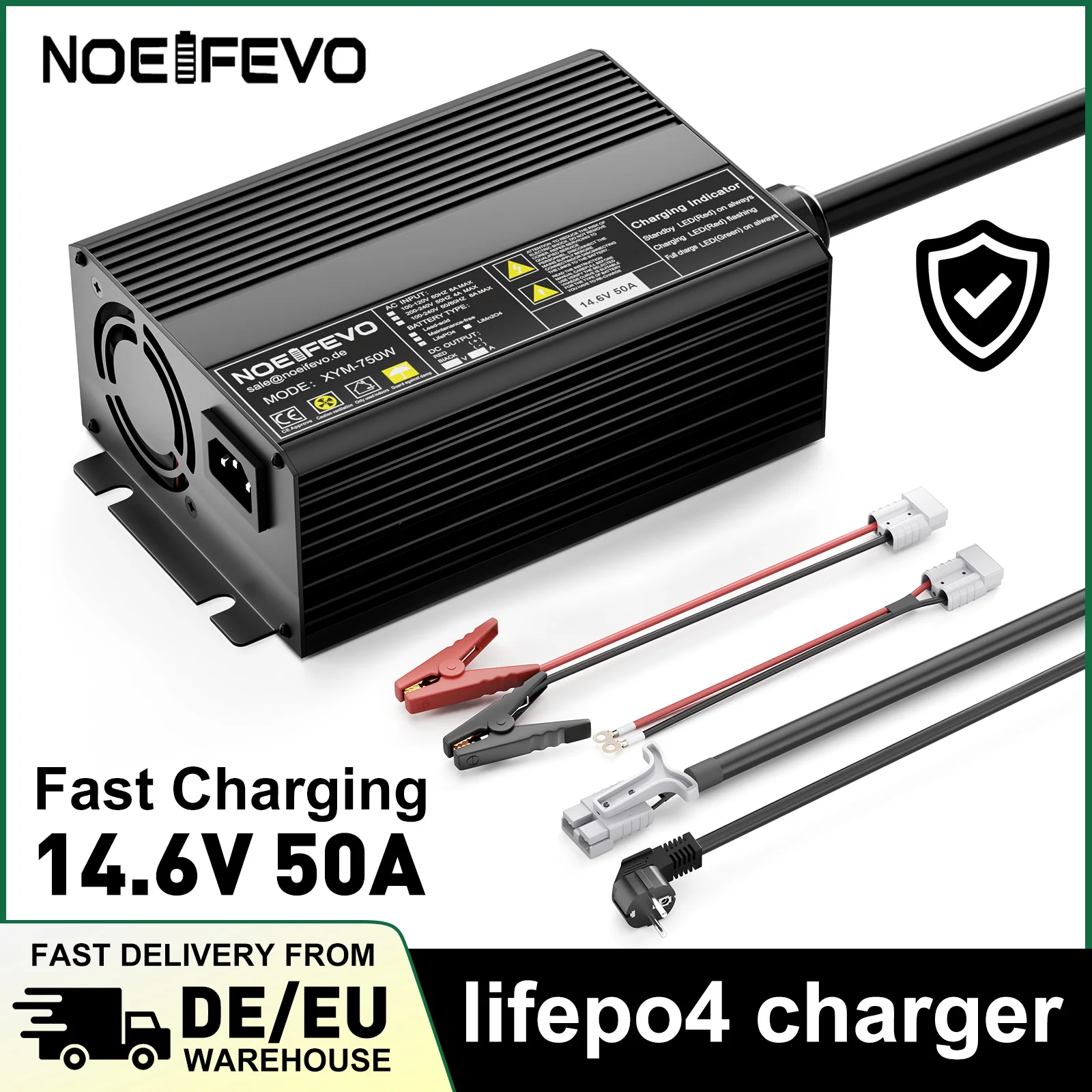 NOEIFEVO 12V 50A 40A 30A 20A Lithium LiFePO4 Batterieladegerät 14,6V LiFePO4 Batterieladegerät, 0V BMS-Aktivierung, automatische Abschaltung