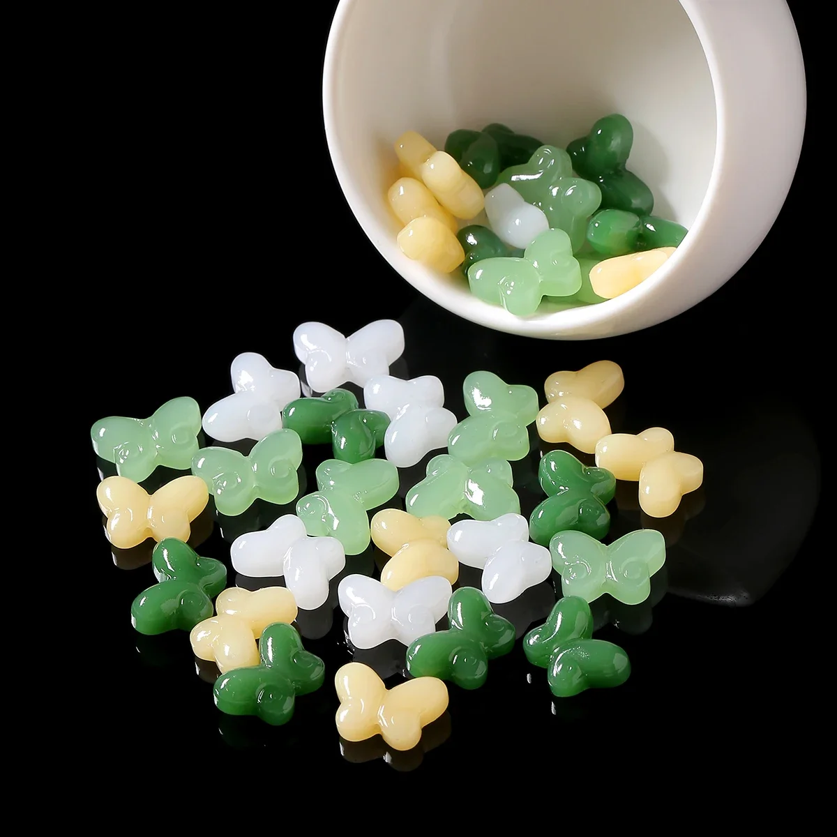 10Pcs Imitation Jade Butterfly Shape Beads 10x15x6mm Green Yellow White Aqua for DIY Bracelet Necklace Jewelry Making Supplies