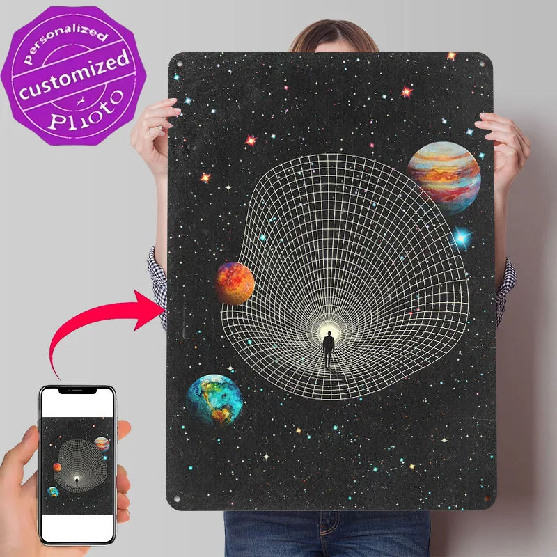 Abstract Space Portal 3D Printed Texture Poster Personalized Wall Art Retro Metal Tin Signs for Decoration Bedroom Accessories