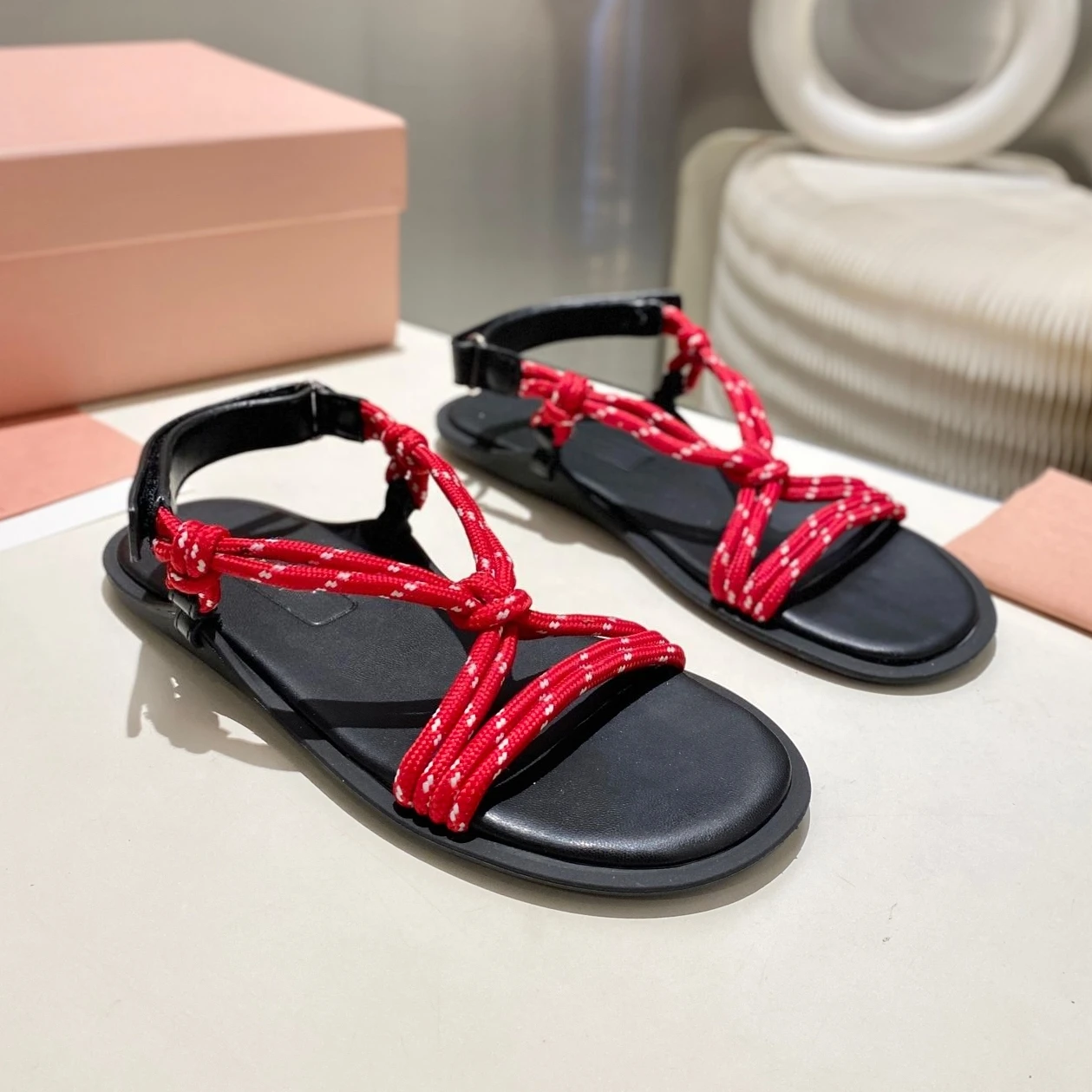 SHIYUNJIN 2025 plus récent été gladiateur sandales tissu extensible bout ouvert Slingback bohème femme sandales Mules chaussures de plage