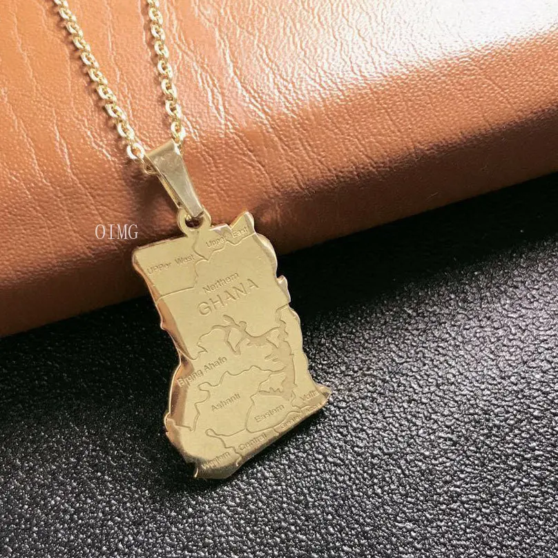 Stainless Steel Africa Map Pendant Ghana Country Necklace Hip-Hop Hip Hop Ear Accessories Necklace