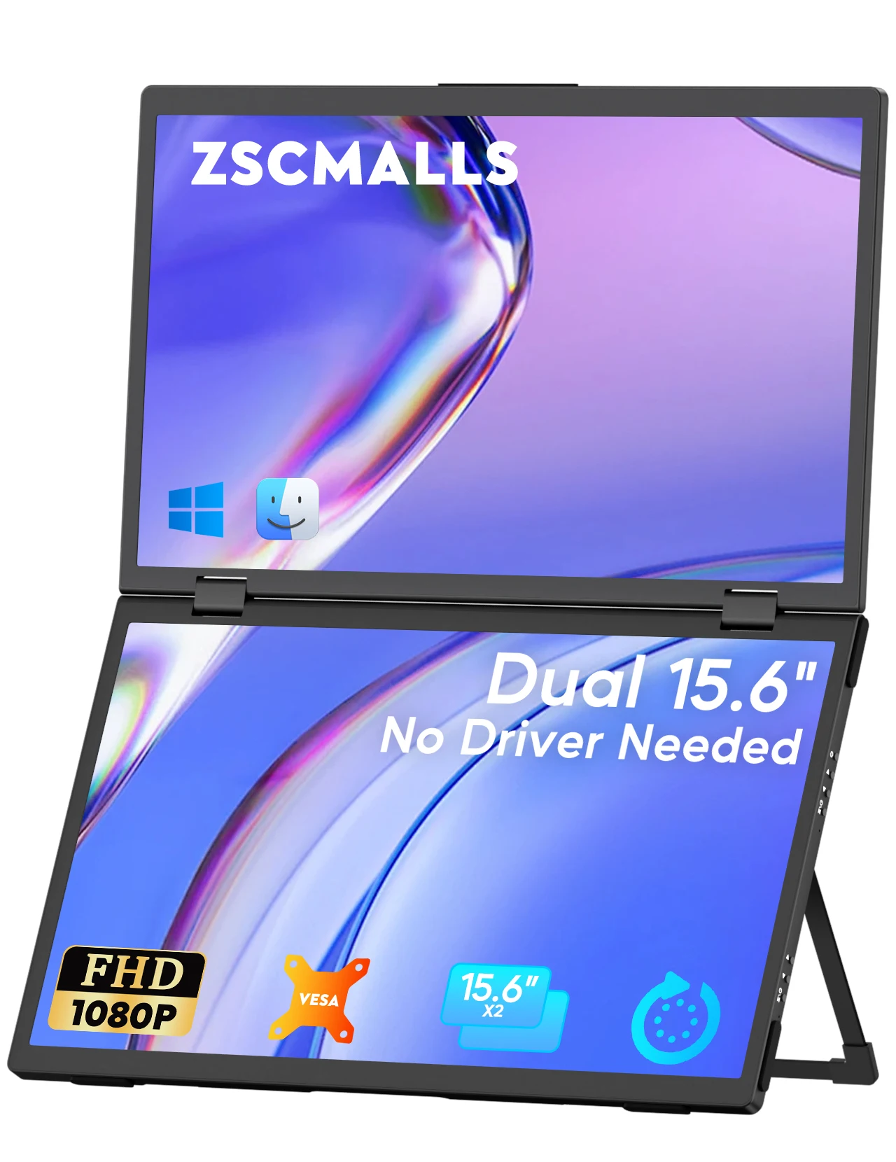 

Портативный двойной мобильный монитор Amoudo, 15,6-дюймовый драйвер не требуется, Trible Monitor FHD1080P, 2-экранный монитор, двойной дисплей