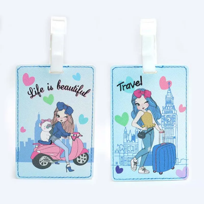 New Design Cute Girls  Travel Accessories Luggage Tag PU Suitcase ID Addres Holder Baggage Boarding Tag Portable Label