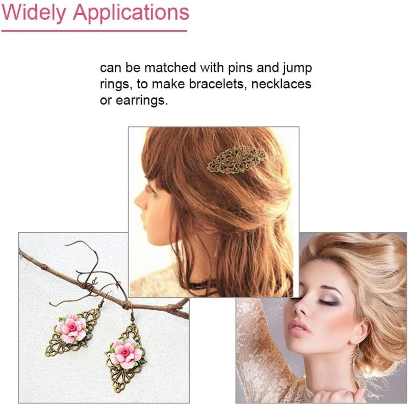 40pcs Filigree Connectors 3 Color Rhombus Flower Charms Hollow Pendants Metal Filigree Embellishments for DIY Hairpin