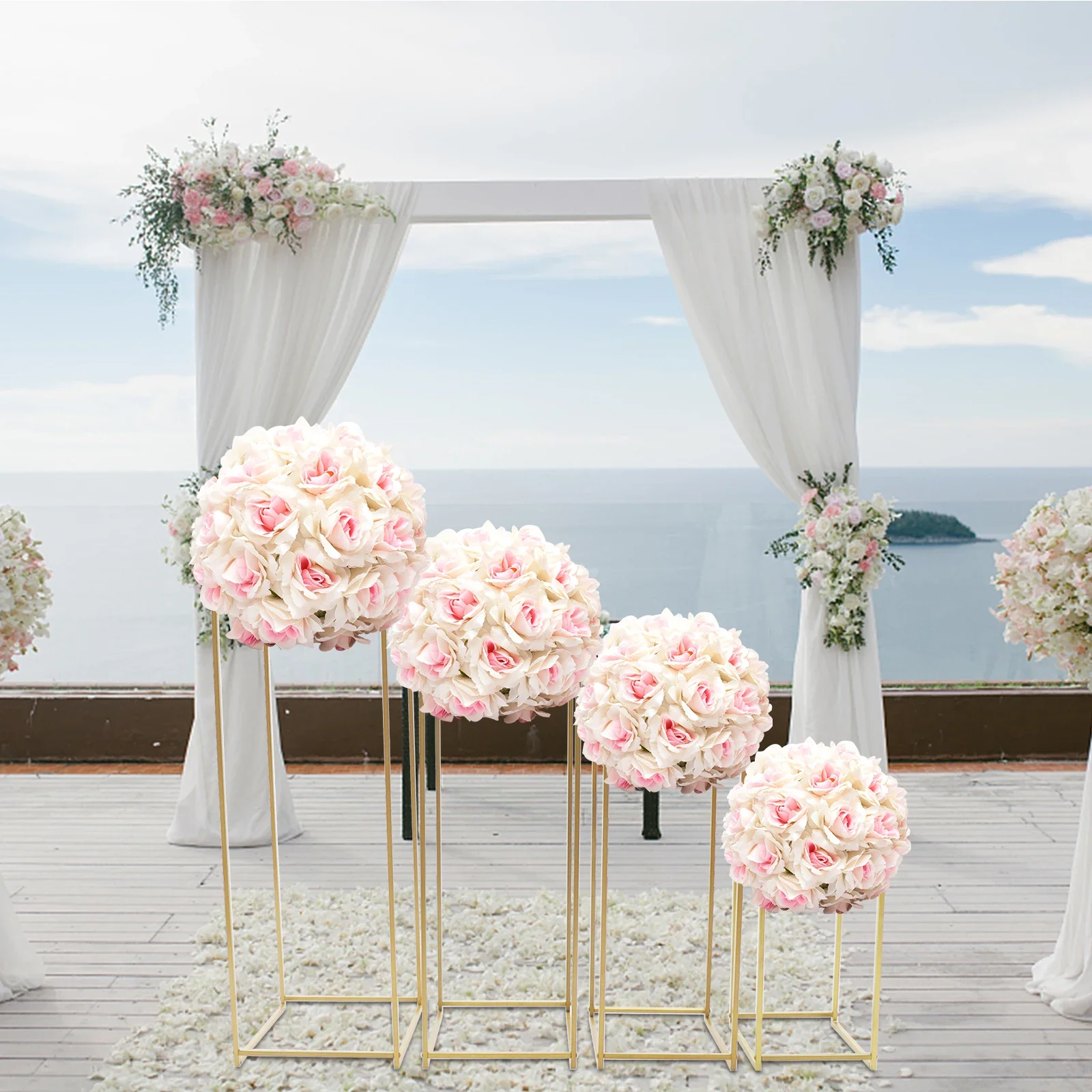 Soporte de suelo de flores dorado de 4 piezas, columna de Metal, arreglo de flores para fiesta de boda, centro de mesa de cena