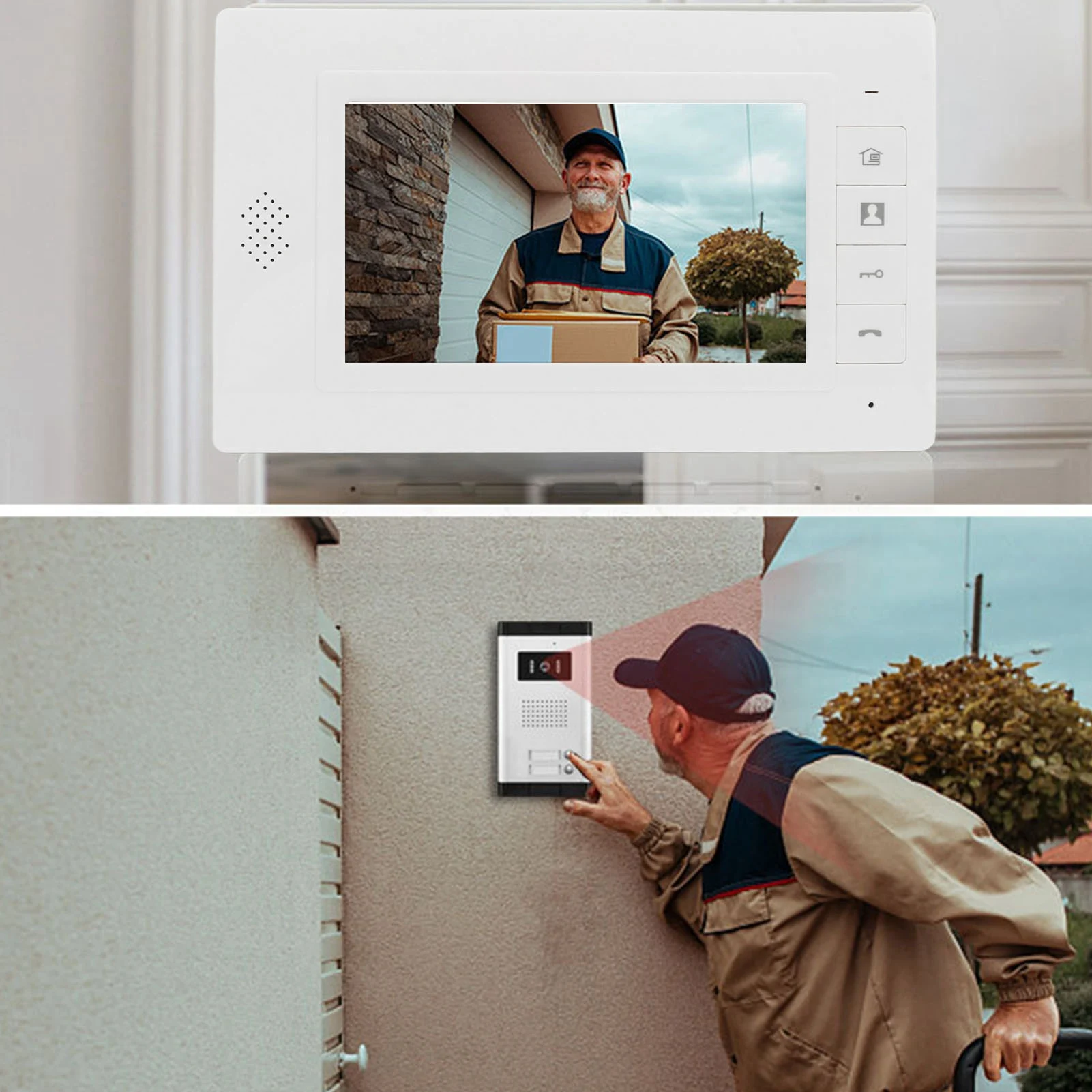 Video Intercom System 7 Inch  Monitors and 1 Night Vision Camera 2 Way Call Visual Doorbell Video Intercom System