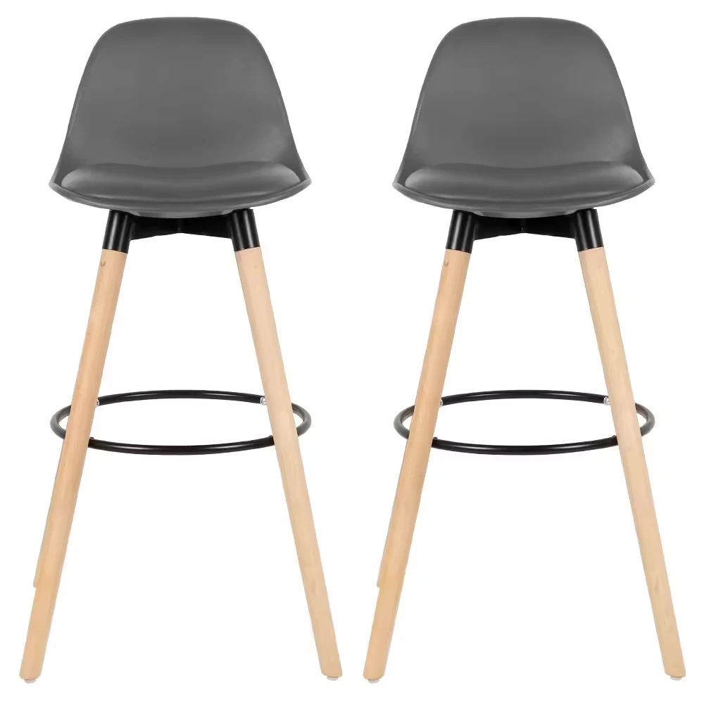 #Luxury Home Modern Bar Stools Solid Wood & Leather Adjustable Counter Height Whiskey Barrel Inspired Grey Custom Dining Chair