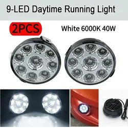 2Pcs Whites 12V 9 LED Waterproof Car Fog Light Round Daytime Running Light Bright Whites ﻿Car Lights Car Accessories