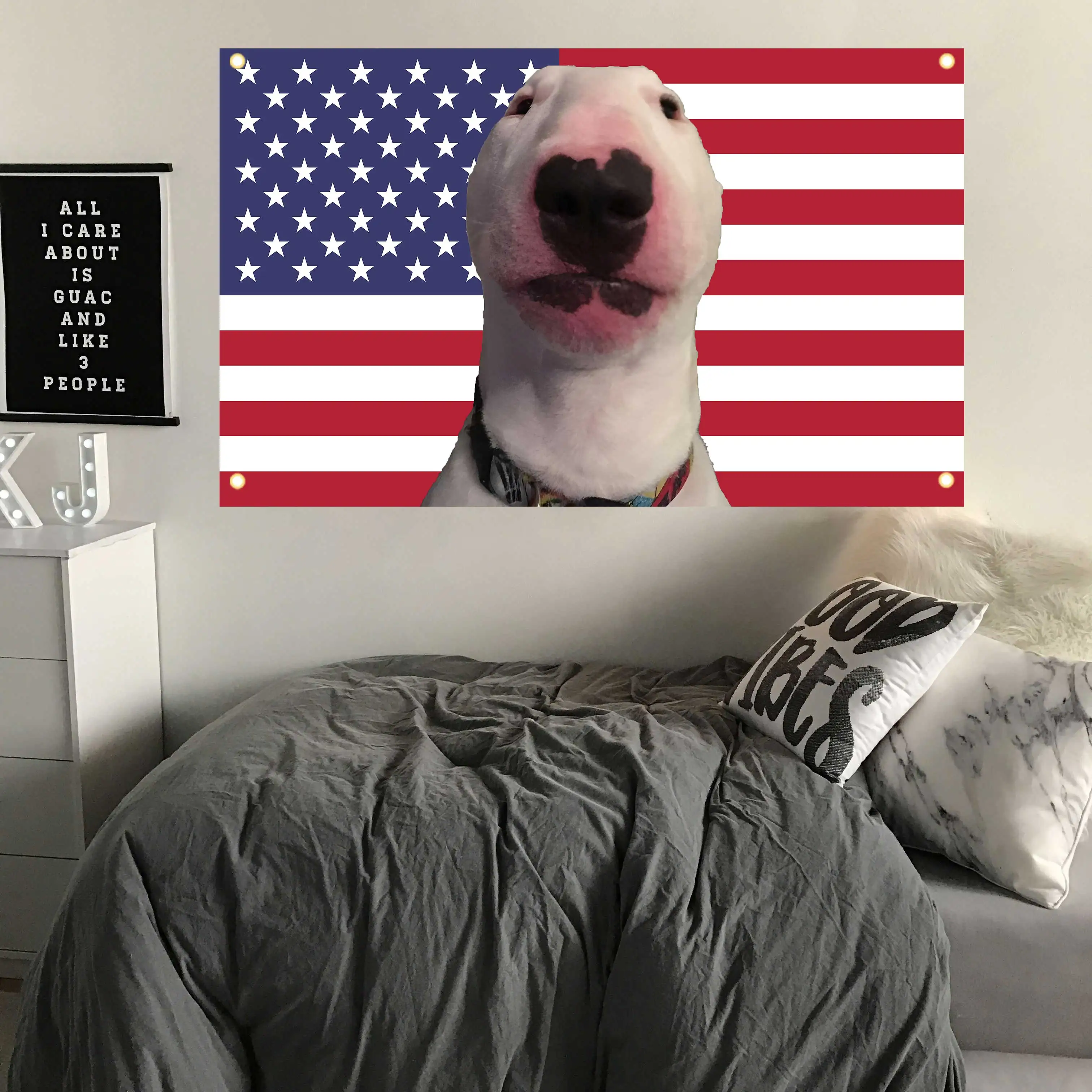 Pink Fun Dog Flag American Meme Tapestry Banner for Indoor Decoration, Home Decor, College Dorm Decor, Bedroom Decor