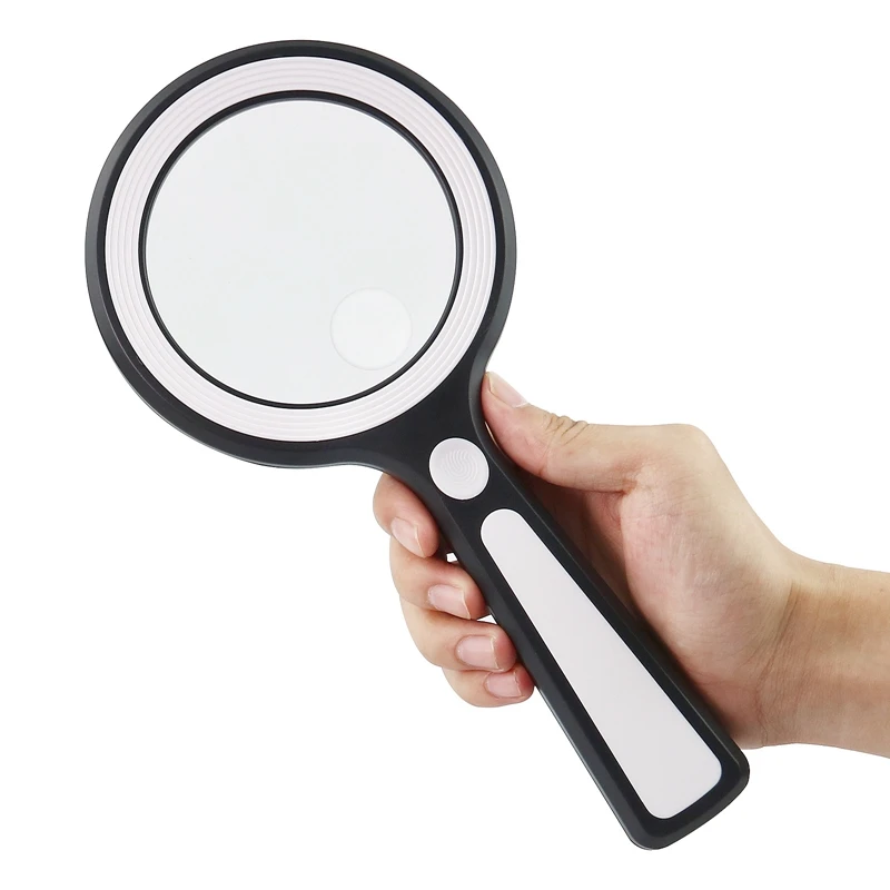 Handheld Illuminated Magnifier 5X 8X Rechargeable Reading Magnifying Glass Loupe with 21 LED 2 UV Light for Repairing Jewelry