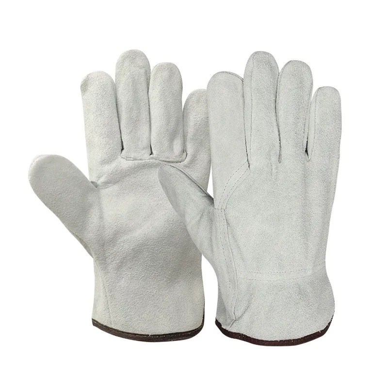 Guantes de trabajo de cuero de vaca para hombre y mujer, manoplas cálidas de Cachemira a prueba de viento, protección de seguridad, 200g