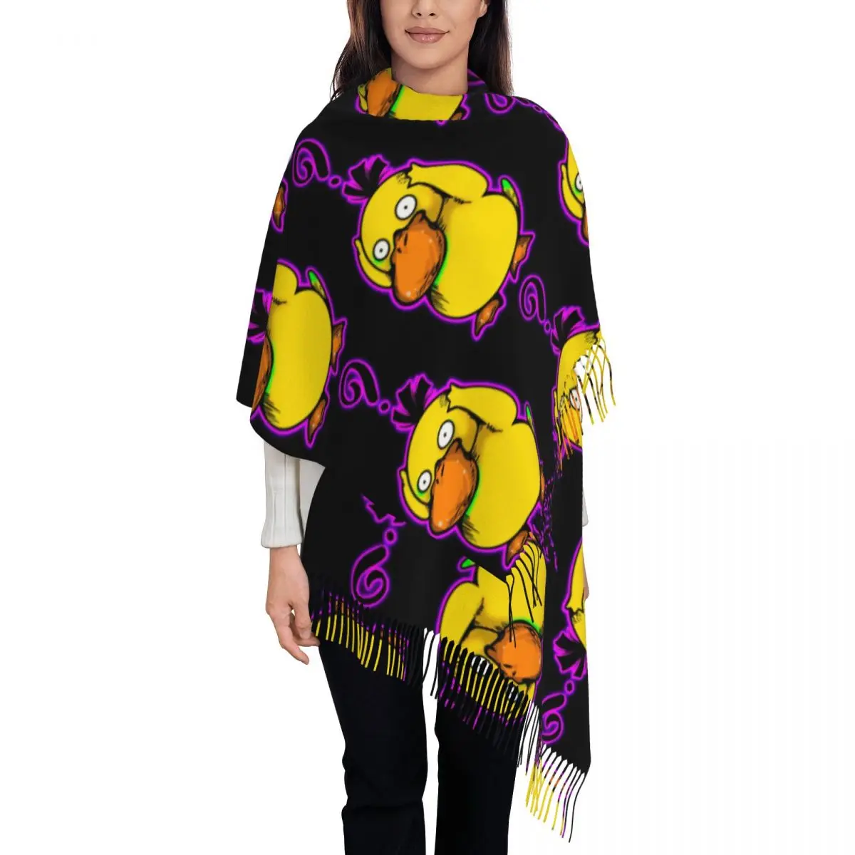 

Custom Stylish P-Psyducks Cartoon Tassel Scarf Women Winter Fall Warm Shawl Wrap Lady Scarves