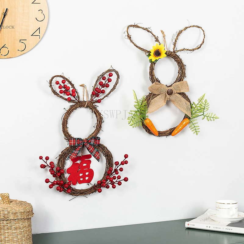 2pcs Easter Egg Bunny Set Living Room Blessing Word Wall Hanging Decoration Wall Decoration Wall Hanging New Year Wreath