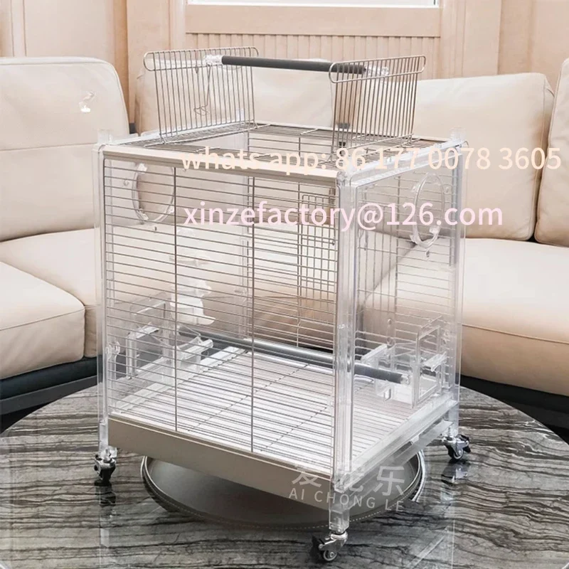 

Customizable 2025 New parrot cage, double-sided acrylic transparent household ornamental open-top square cage
