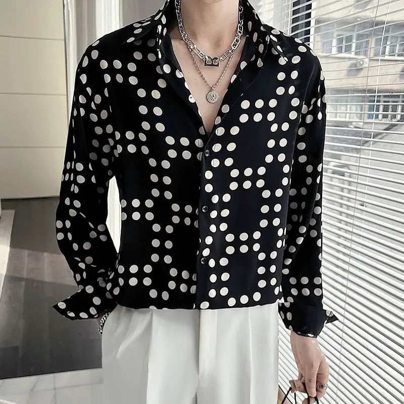 Fashionable Trend Popularity Classic Vintage Casual Skinny Shivering Round Dot Handsome Shirt Men\'s Clothing Spring Autumn 2024