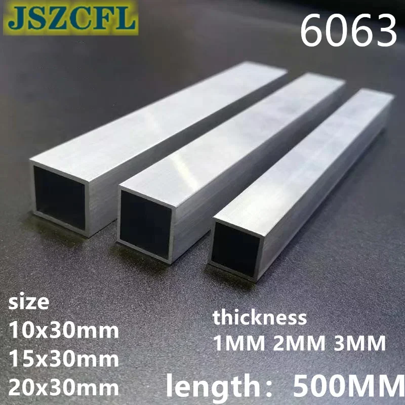 6063 Aluminum Square Pipe 10x30 15x30 20x30mm,thick 1mm/2mm/3mm Rectangular Aluminum Tube Profile For Decoration Length 500mm