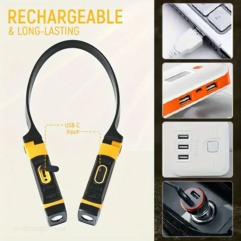 Rechargeable LED Neck Light Book Light for Reading, 2 Brightness Modes, Bendable Arms Ideal for Reading, Camping, Repairing