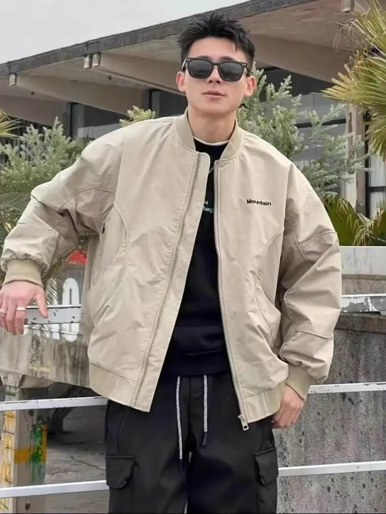 

Loose Fit Men's Baseball Jaet Autumn Season Simple Design Casual Outerwear Couple's Loose Fit Stand Collar Jaet