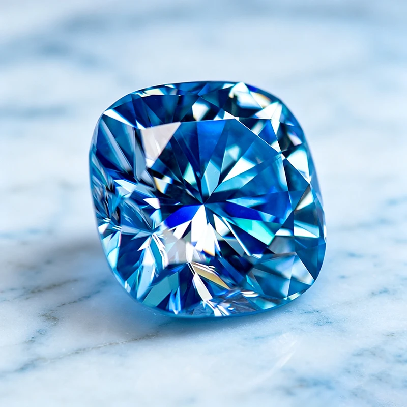 Moissanit-Stein im Kissen-Schliff, Aquamarin-Edelstein für DIY-Schmuckherstellung, besteht den Diamanttest mit Zertifikat – Detail 3