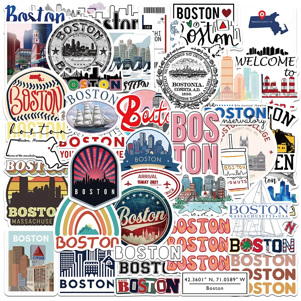 50Pcs Boston Stickers DIY Stickers Scrapbooking Phone Luggage  Decorative Waterproof Decals