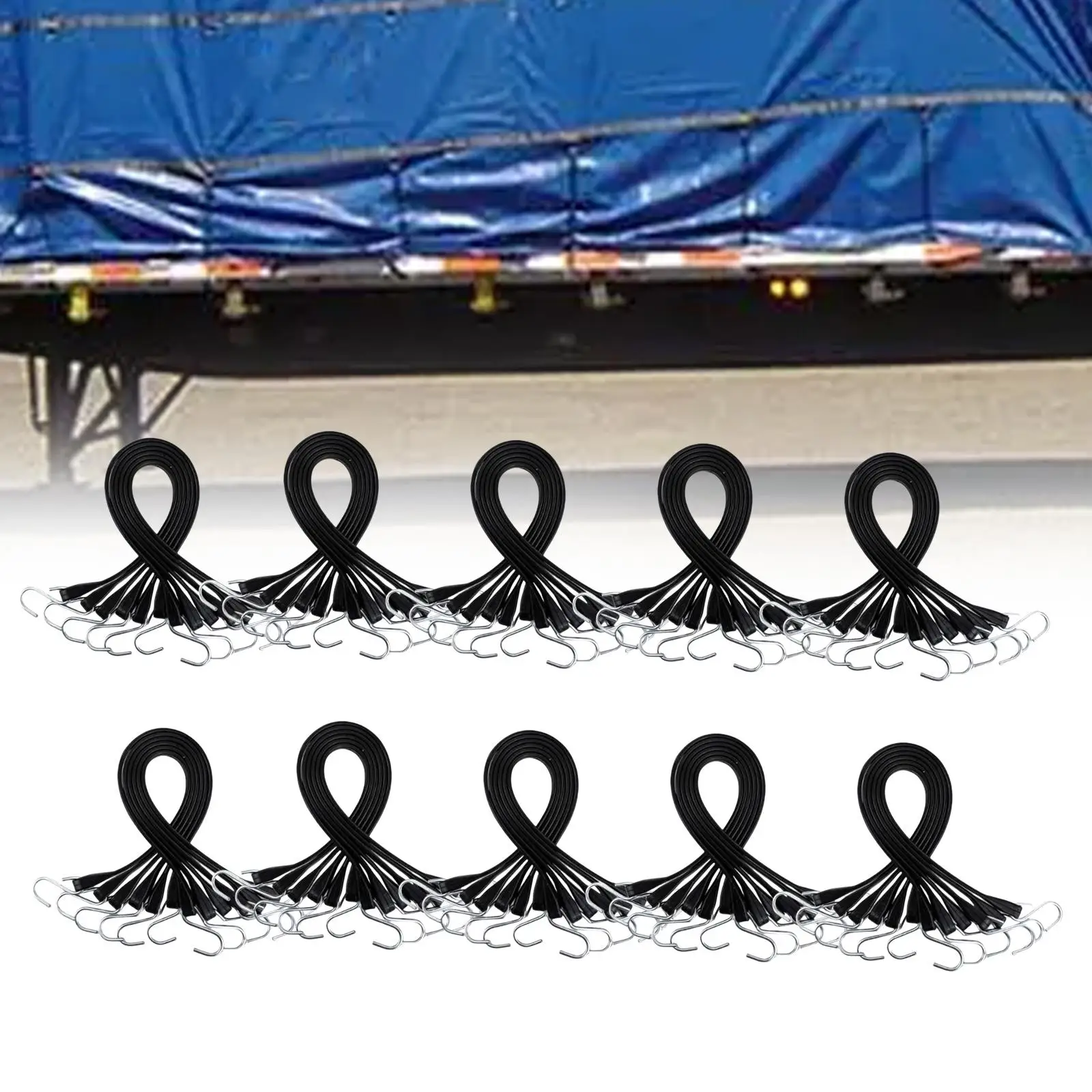 50Pcs Bungee Cords with S Hooks 21 inch Rubber Tarp Straps for Outdoor Tarps Luggage