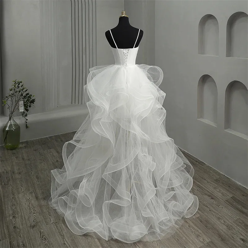 

New style short front and long back light wedding dress bride temperament simple super fairy dream travel dress