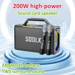 SODLK 200W High-Power Bluetooth Speaker TWS Wireless Party Box Outdoor RGB Karaoke Portable 3D Surround Subwoofer Reverb Speaker