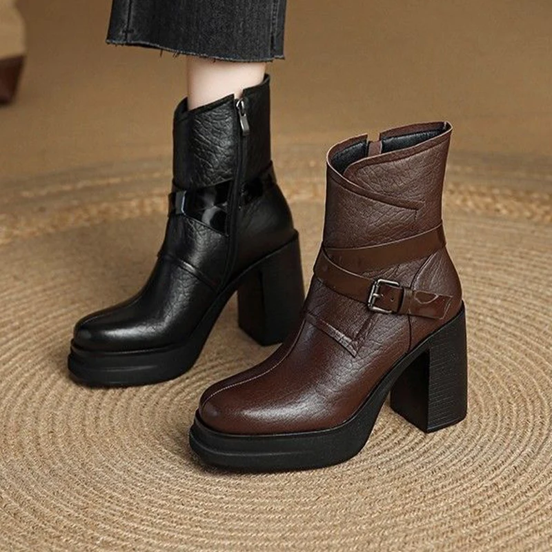 

Женские ботильоны на высоком каблуке, модные модельные туфли на массивном каблуке для женщин, роскошные новые зимние туфли-лодочки, бренд 2025, Femme Goth Chelsea Botas