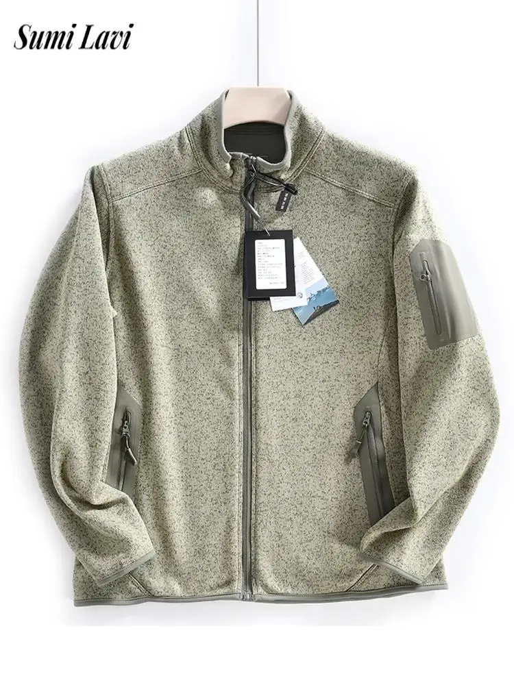 

Новые повседневные однотонные мужские куртки, осенне-зимняя винтажная верхняя одежда, мужские модные кардиганы на молнии с воротником-стойкой, топы