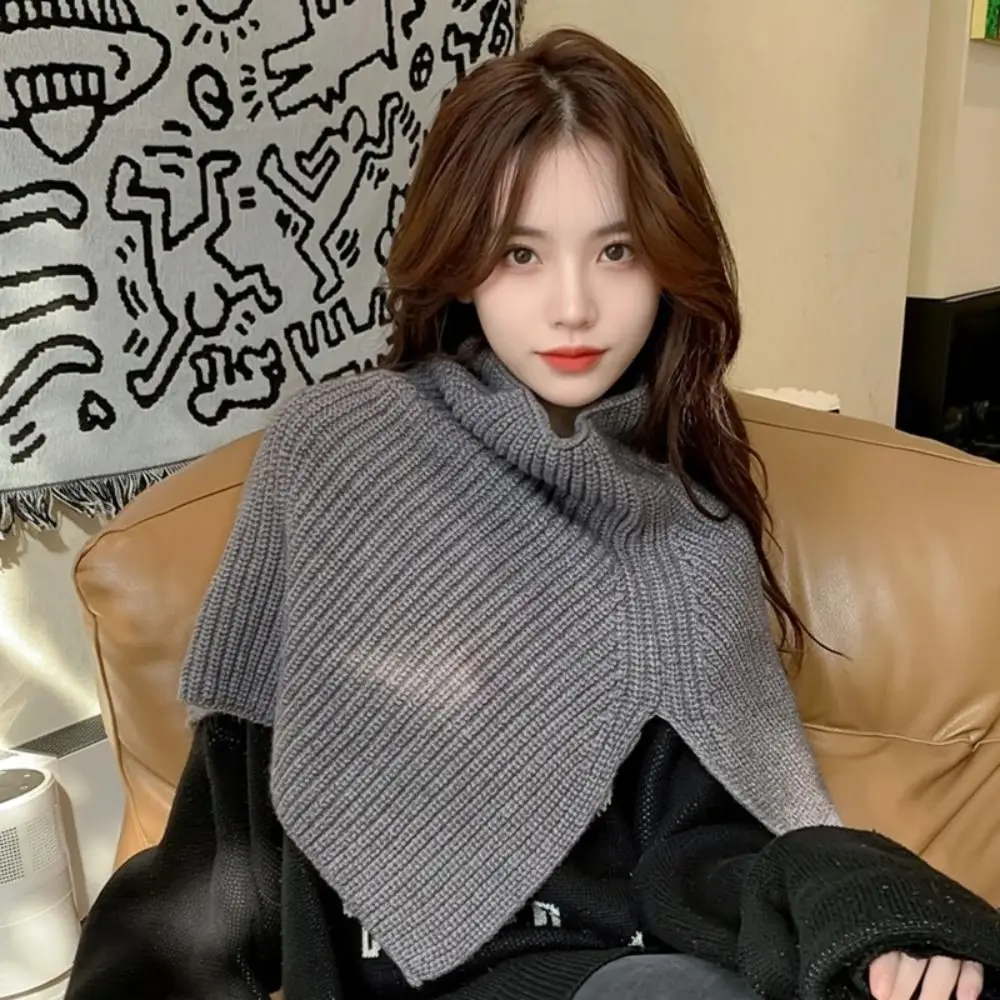 

Простой вязаный пуловер-шарф, теплый, утолщенный, с высоким воротом, асимметричный, женский, осенний