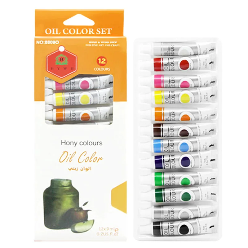 Ensemble de peinture à l'huile 12 couleurs, tubes de 9 ml, kit de pigments riches pour peinture à l'huile, pour toile, débutants, étudiants, artistes professionnels
