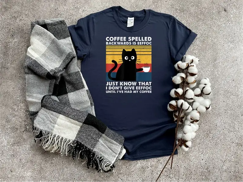 

Coffee Spelled Backwards Is Eeffoc Shirt - Gift For Coffee Lovers - Cat Lover Shirt - Unisex Tee y2k aesthetic clothing women