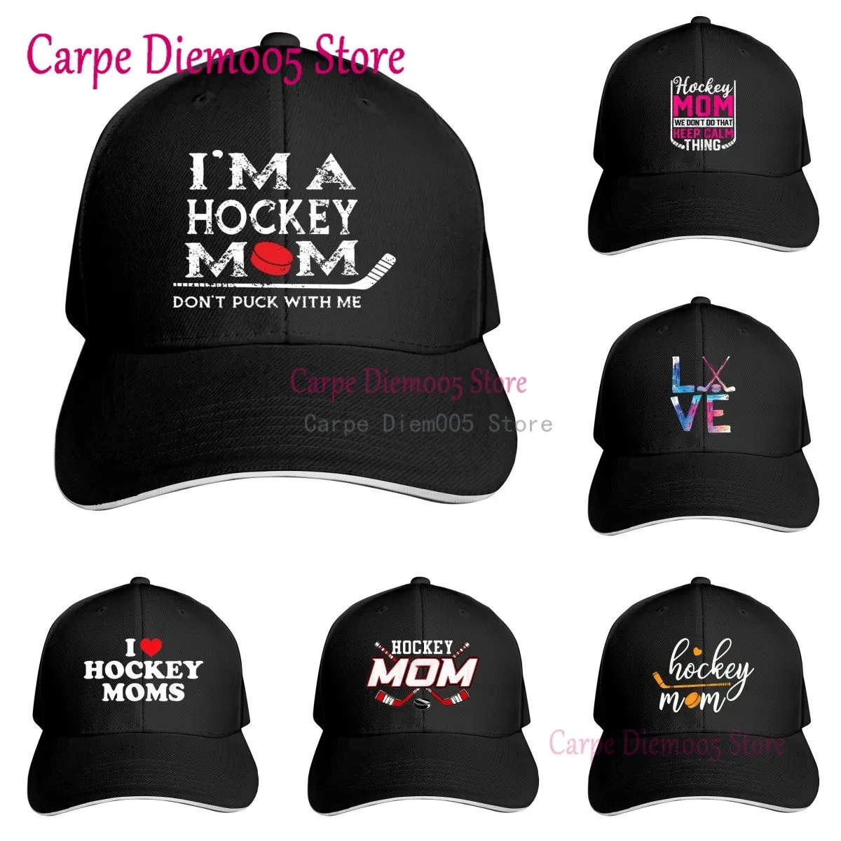 Hockey Mom Hats for Men Women Baseball Cap Sun Protection Trucker Cap Black