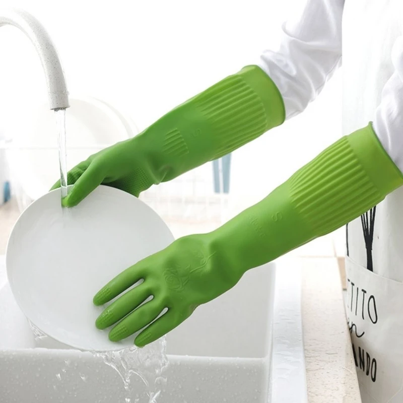 2PCS Household Dishwashing Cleaning Gloves Rubber Long Reusable Kitchen Housework Gloves Waterproof Dishes Cars Gardening Gloves