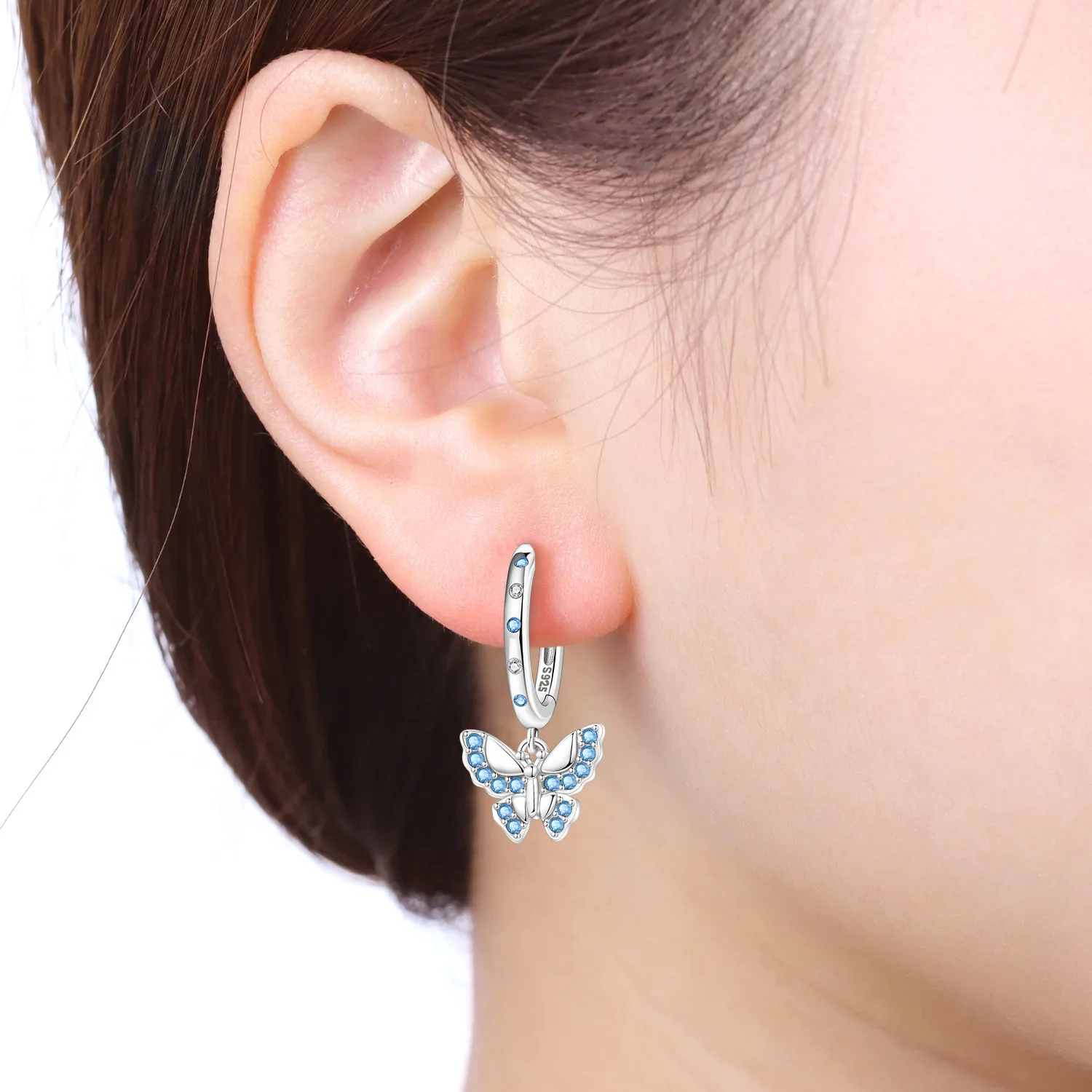 Cycuff 925 Sterling Silver Blue Butterfly Insect Earring Key Lock Earrings Drop Earrings For Women Party Gifts Trendy Jewelry