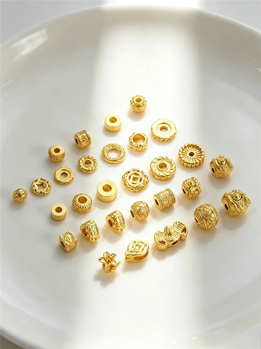 Brass Sand Gold Assorted Loose Beads Wheel Coin Barrel Lion Charm Spacers Jewelry Hardware C359