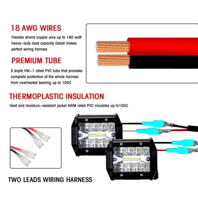 

Комплект жгутов проводов F9-LED Light Bar, 2 вывода, 18 AWG, универсальный светодиодный жгут проводов, реле включения и выключения, жгут проводов