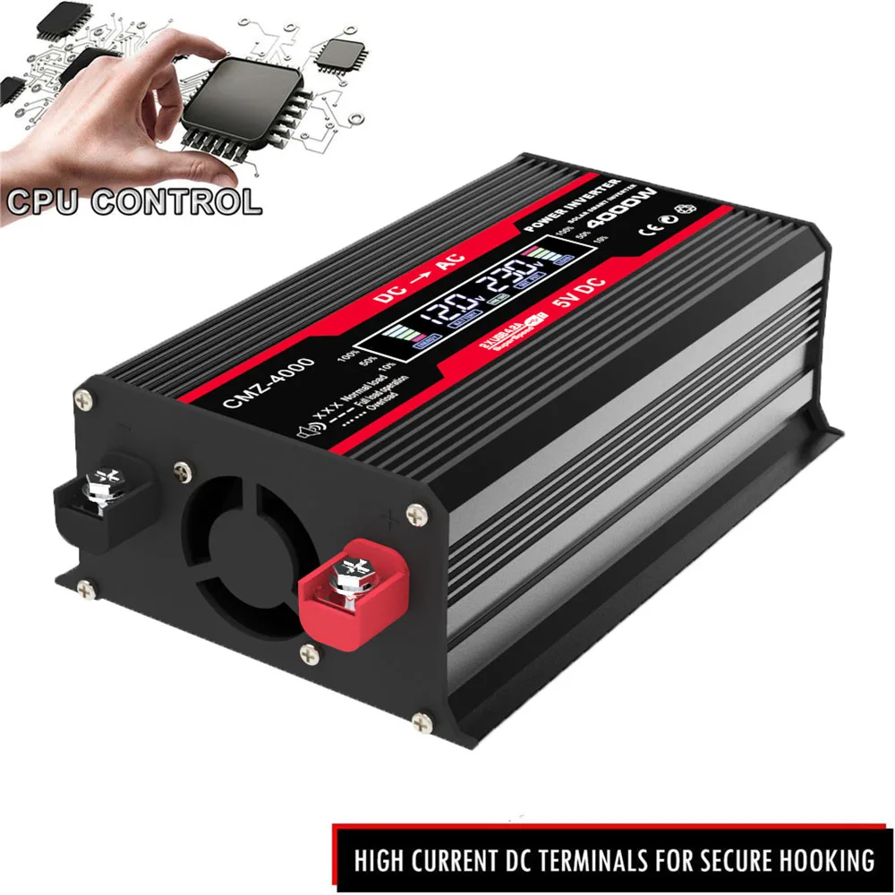 Multiple Protection Solar Car Inverters 50Hz Converter Modified DC 12V to AC 110V 220V Voltage 4000W Sine Wave Inverter