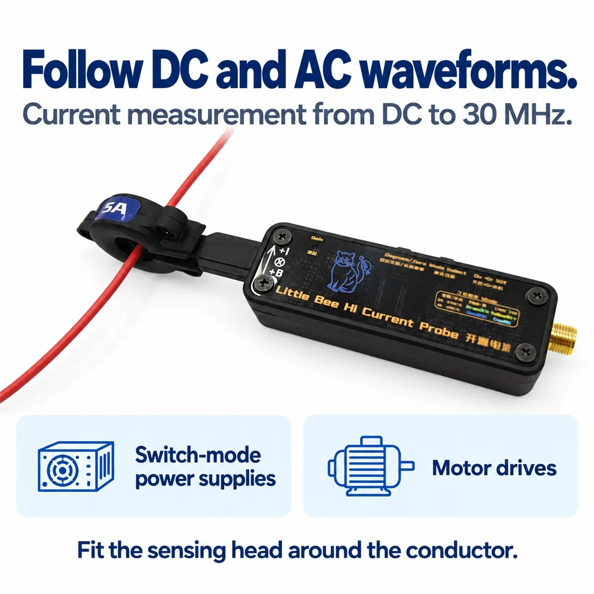 DC-30MHz High Frequency DC/AC Current Probe, 5A/10A Dual Head, High-Frequency Magnetic Field Probe, Open-source Built-in Battery