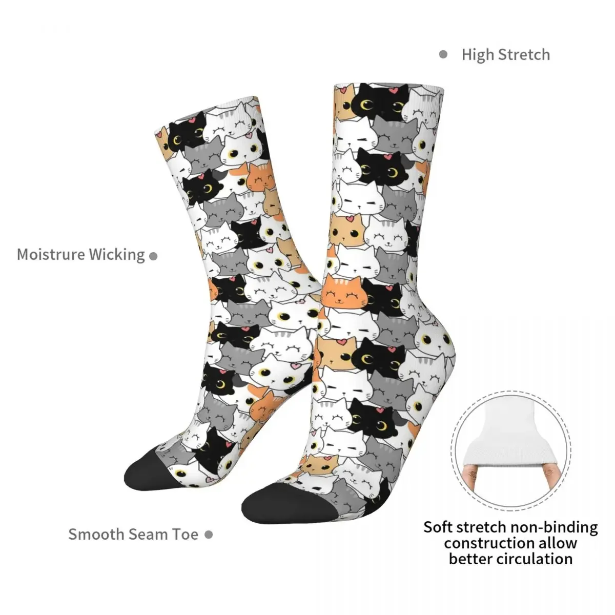 Colorful Doodle Cats Socks Harajuku Super Soft Stockings All Season Long Socks Accessories for Man's Woman's Birthday Present