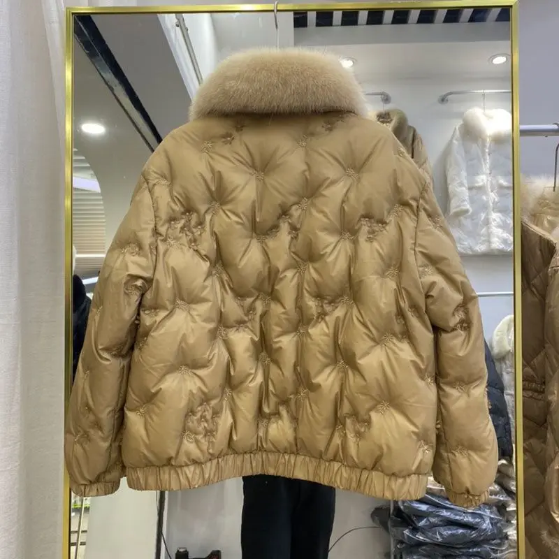 Winter Down Jacket Women\'s Short White Duck Down Insulation Chinese Wind Coil Mouth Real Fox Fur Collar Winter Coat Women 2023