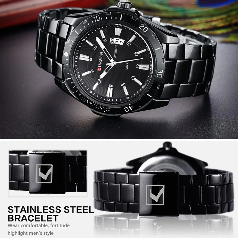 CURREN Sport Original Men Clock Quartz Date Week Luxury Man Wristwatch Waterproof Luminous Stainless Steel Men's Watches Reloj