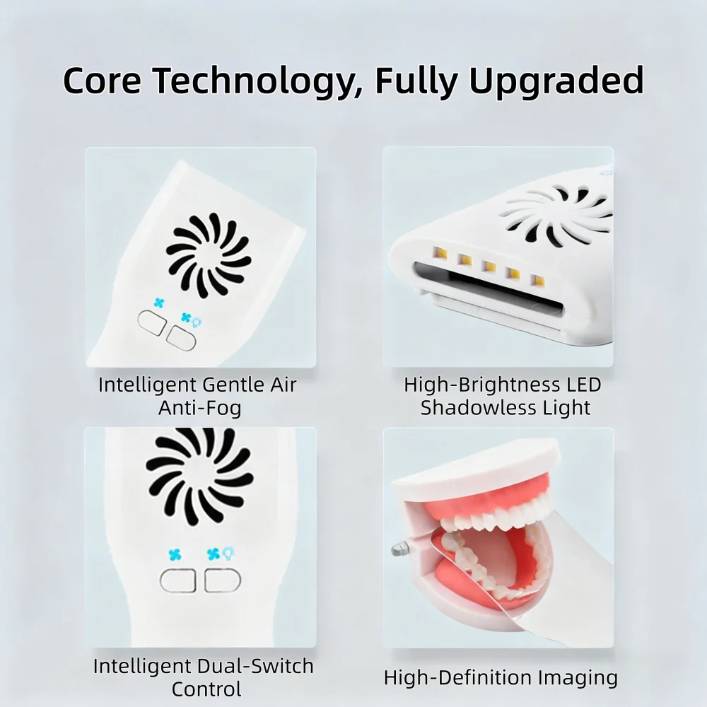 Dental Anti-fog Mirror Set Orthodontic Reflector with LED Lights Oral Photography Reflector Buccal Occlusal Lingual Defog Mirror