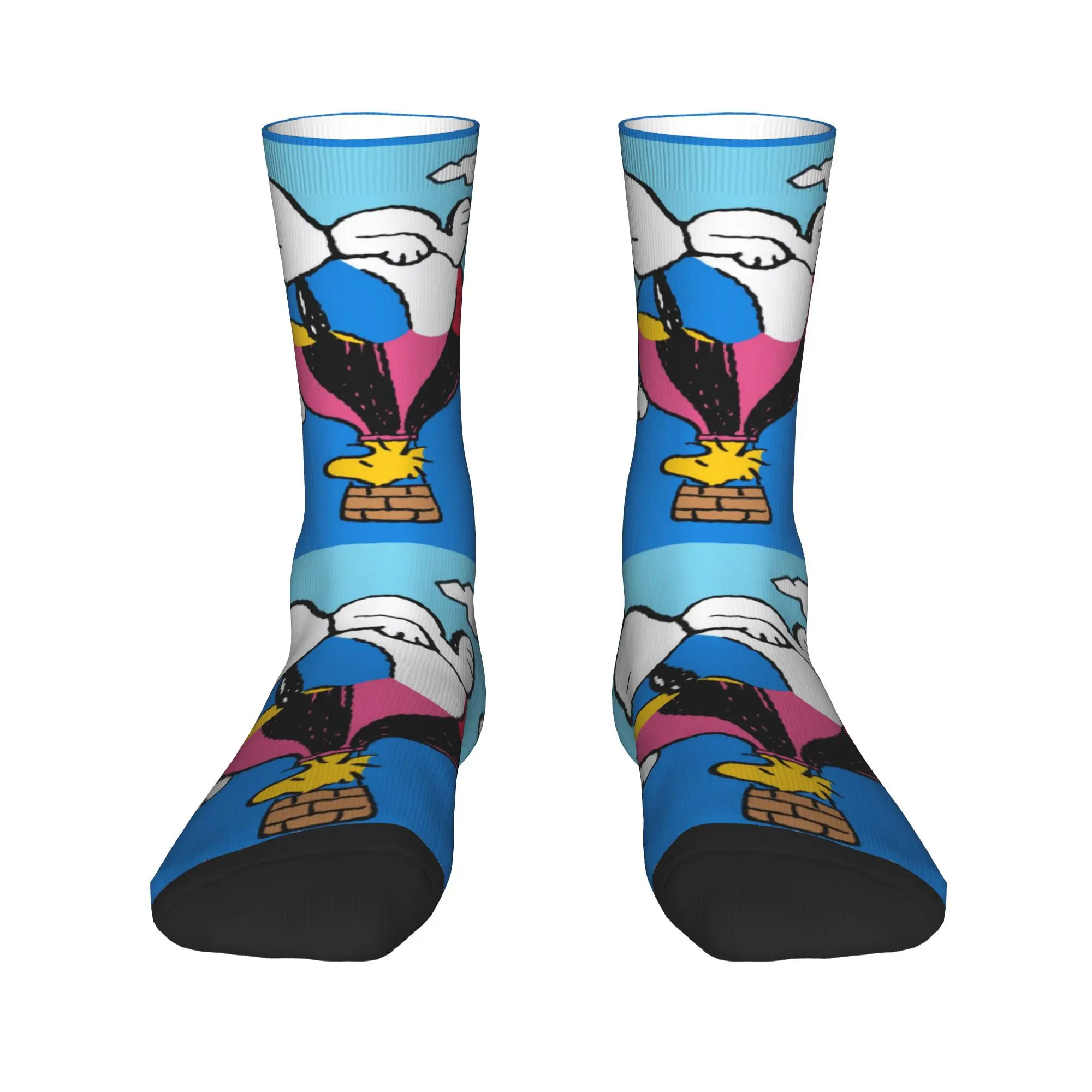 Custom Snoopys Woodstock Hot Air Balloon Crew Socks Unisex Fun Cartoon Comic Dog Spring Summer Autumn Winter Dress Socks