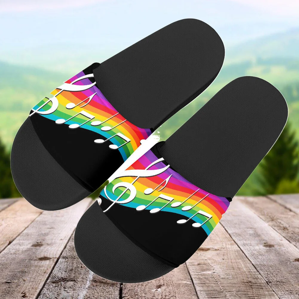 INSTANTARTS Music Note Pattern Flip Flop for Women Men Rainbow Summer Home Footwear Anti Slip Comfortable Flats Slippers Shoes