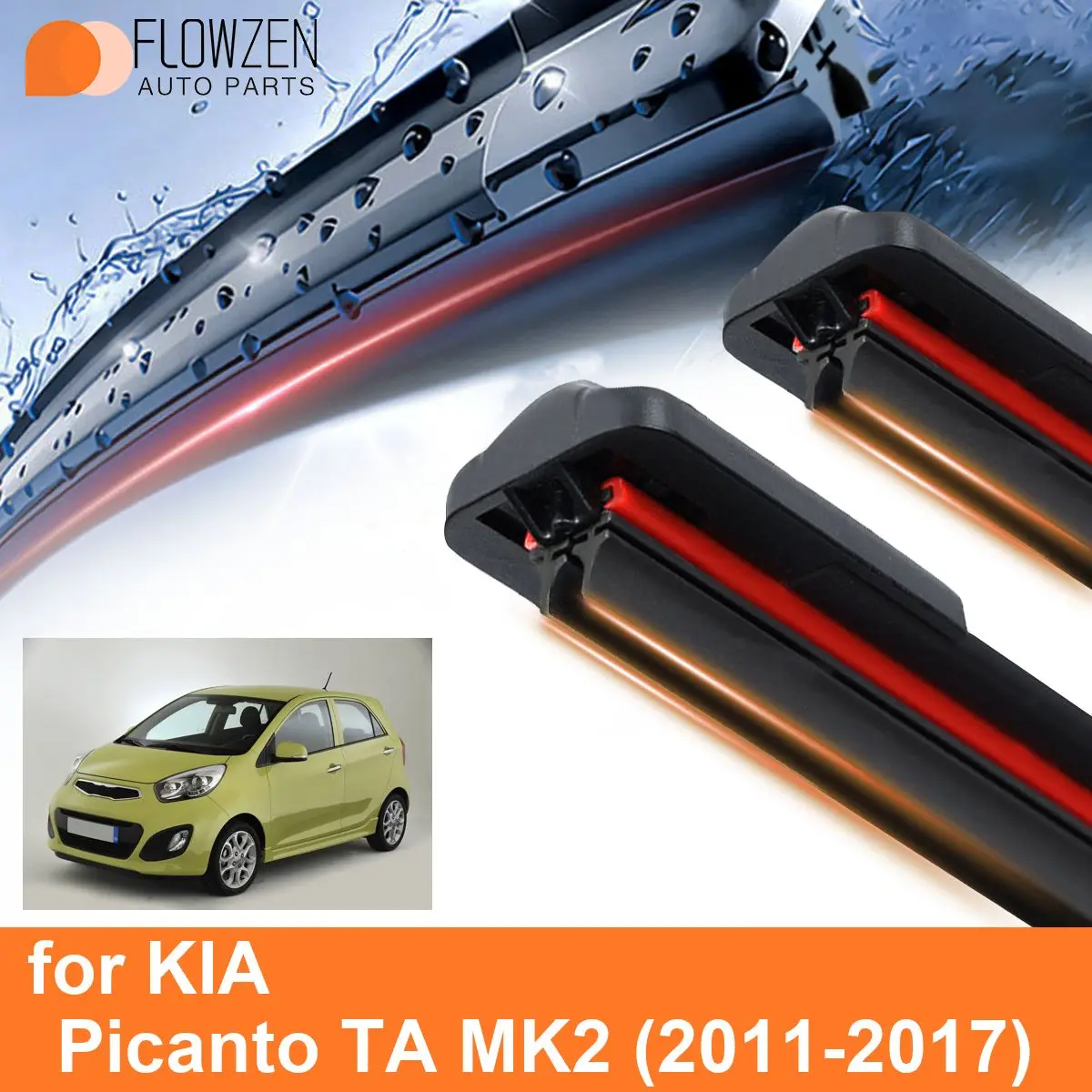 Car Windshield Wiper Blades for KIA Picanto TA MK2 Double Rubber Frameless Bracketless WipersSoft Accessories  2015 2016 2017